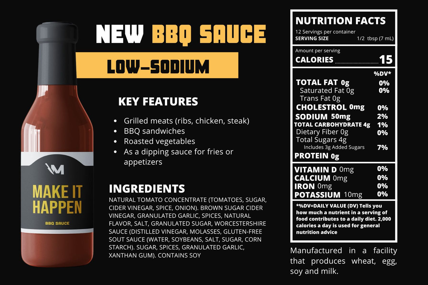 Make It Happen | BBQ Sauce - Sweet & Mildly Spicy 12 fl oz)