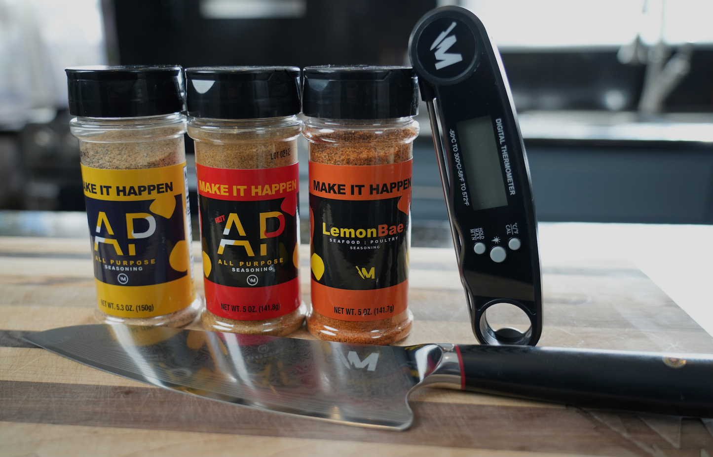 Knife + Therm + 3 Seasoning Bundle - Mr. Make It Happen