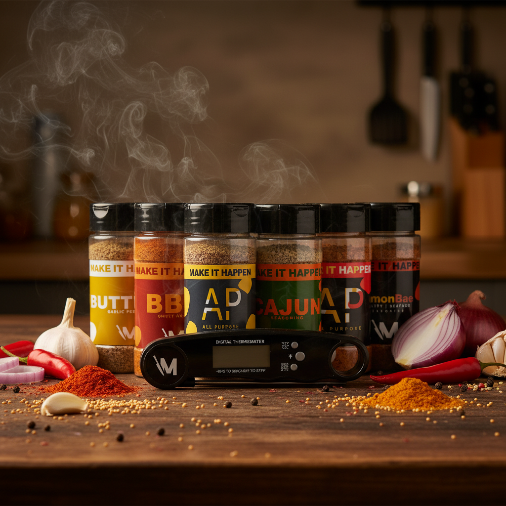 Make It Happen | 6 Seasoning Set w/ Digital Thermometer | 7 Items