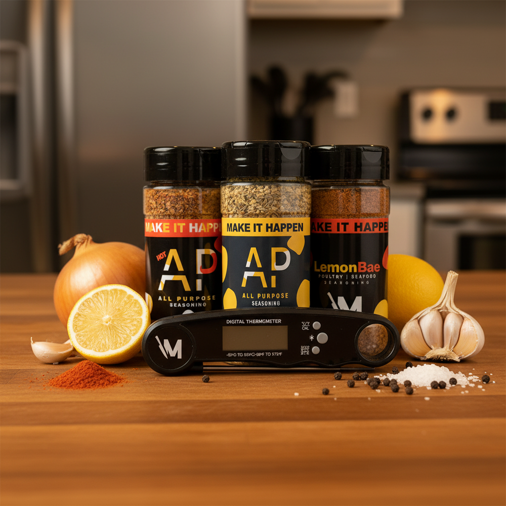 Make It Happen | Signature Seasoning Set w/ Digital Thermometer | 4 Items