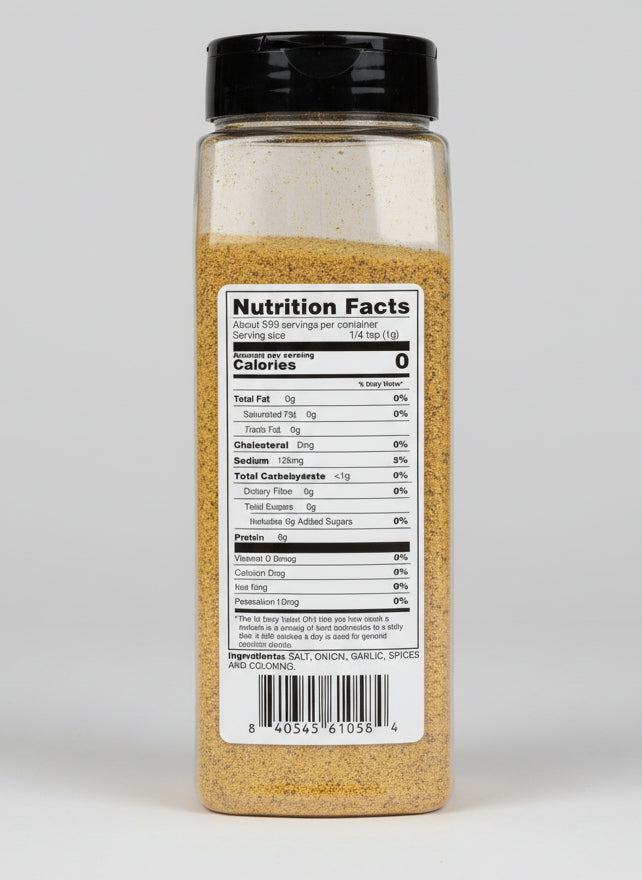 Bottle with a nutrition facts label on a textured surface